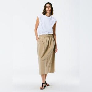 Tibi Nylon Pull On Full Skirt, Tan